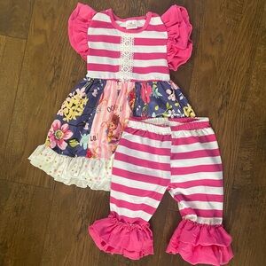 Pink and White Striped Kids Ruffle Set